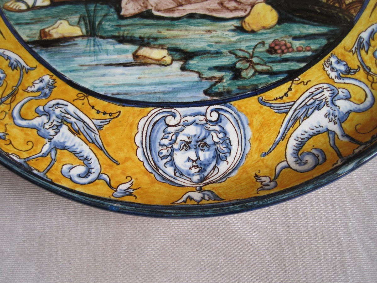 Piattino in ceramica decorato con scena familiare , Marcato Gien, Francia, 1860 circa  -photo-2