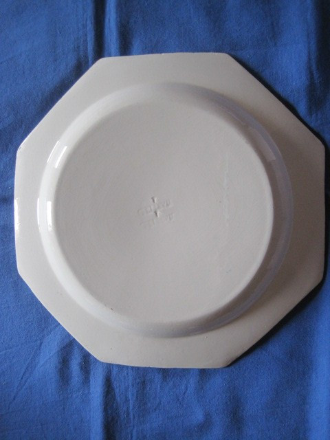 piatto in terraglia con bordo perlinato e docoro a festoni, Francia inizio '800-photo-3