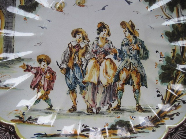 Grande piatto in ceramica dipinto con figure alla maniera di Boselli, Italia, anni '30-photo-2