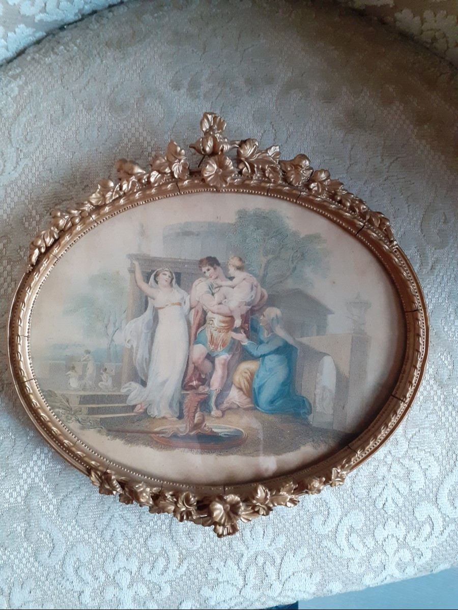 Coppia di stampe colorate con scene  classiche.  Inghilterra prima metà del XIX secol