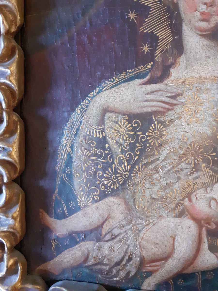 Scuola  spagnola o sud-americana,  olio su tela,  Madonna e Bambino,  Sc, XIX secolo-photo-4