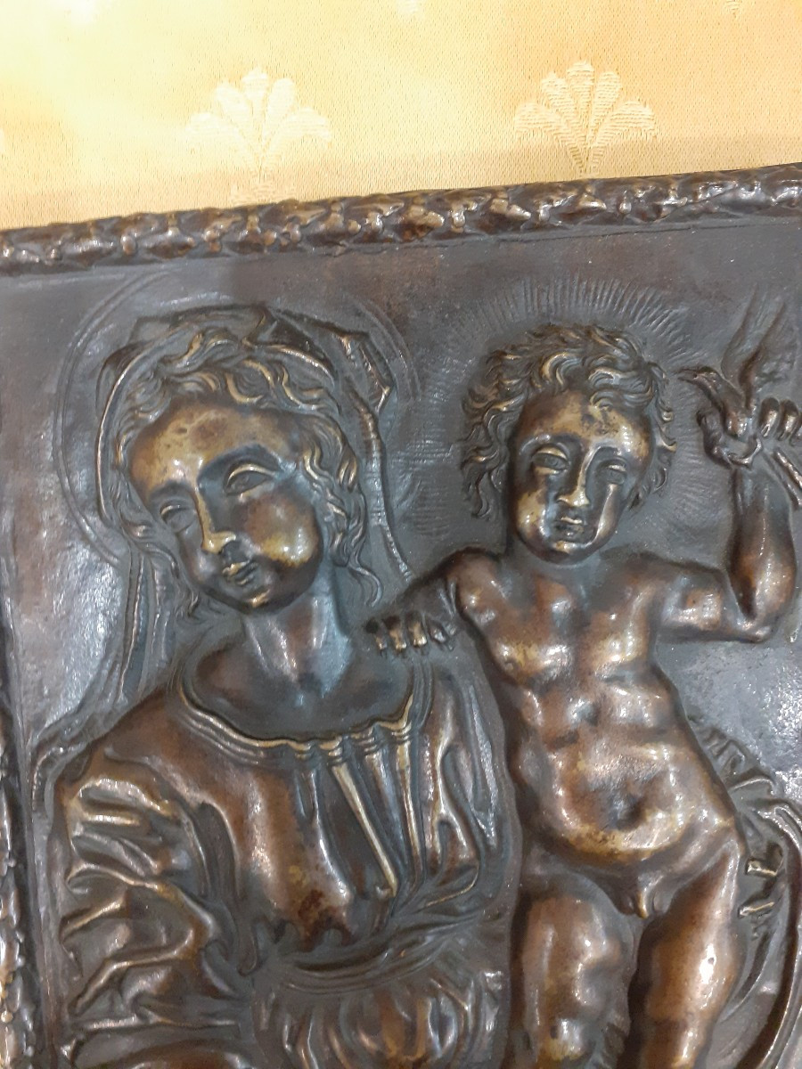 Madonna e Bimbo, placca in bronzo,  Italia XIX secolo-photo-2