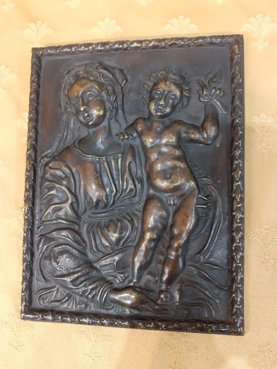 Madonna e Bimbo, placca in bronzo,  Italia XIX secolo