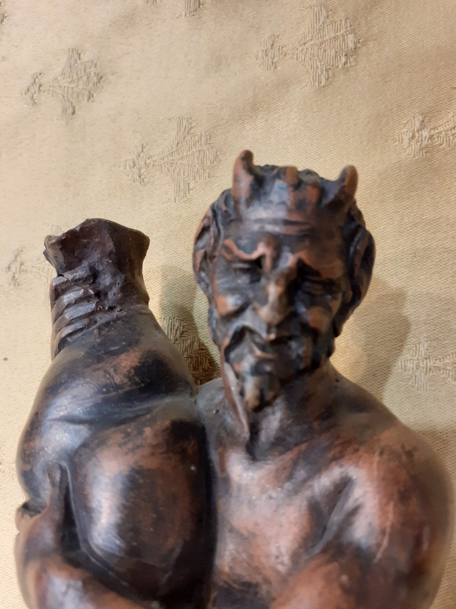 Scultura  in terracotta del Dio Pan, Italia, inixio '800-photo-3