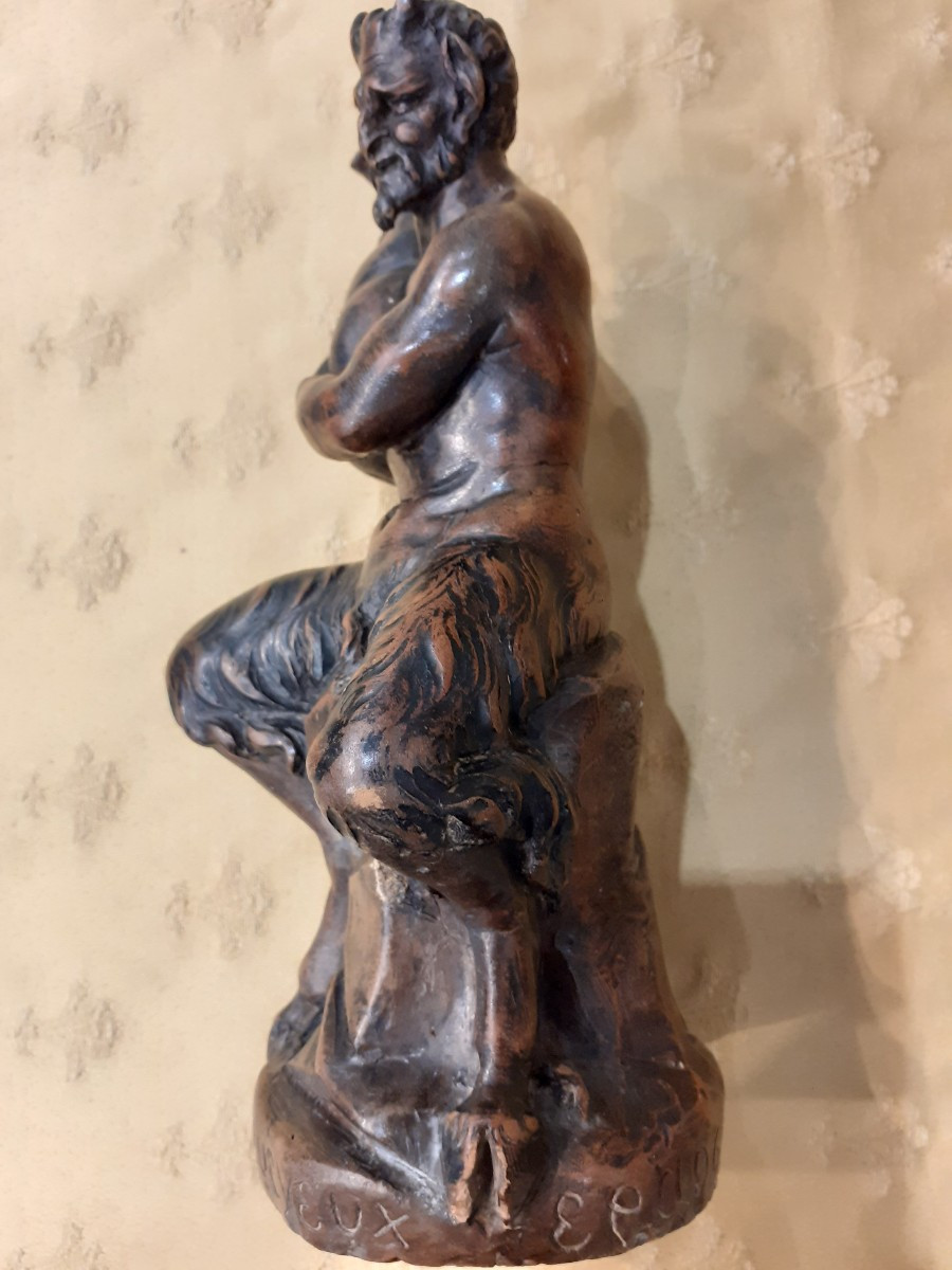 Scultura  in terracotta del Dio Pan, Italia, inixio '800-photo-2