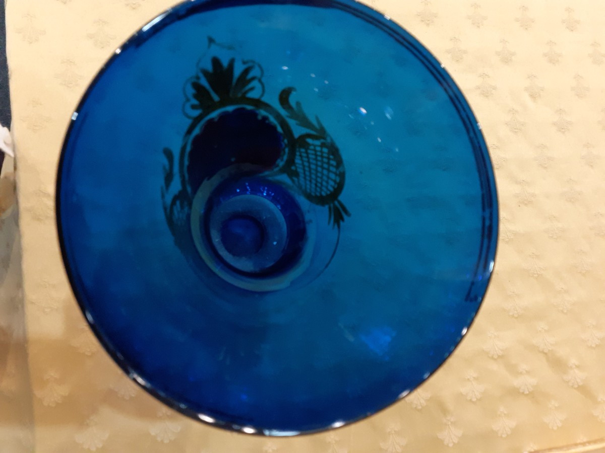 Coppia di vasi in vetro blu con stemmi nobiliari, Italia XVIII secolo-photo-3