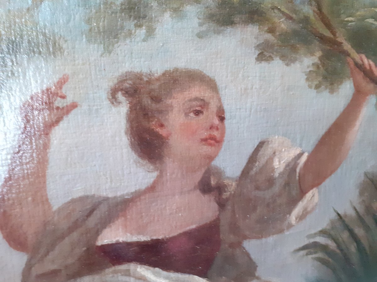 Altalena a bascula, olio su tela, da Fragonard, Francia XIX secolo-photo-3