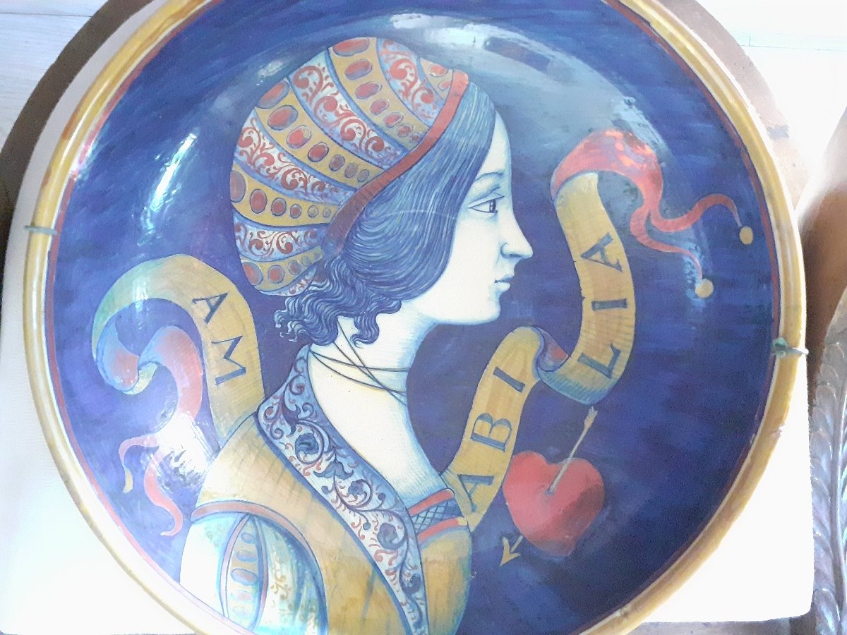 Grade coppa in ceramica  a lustro metallico, firmata A. Santarelli, Italia XIX  secolo 