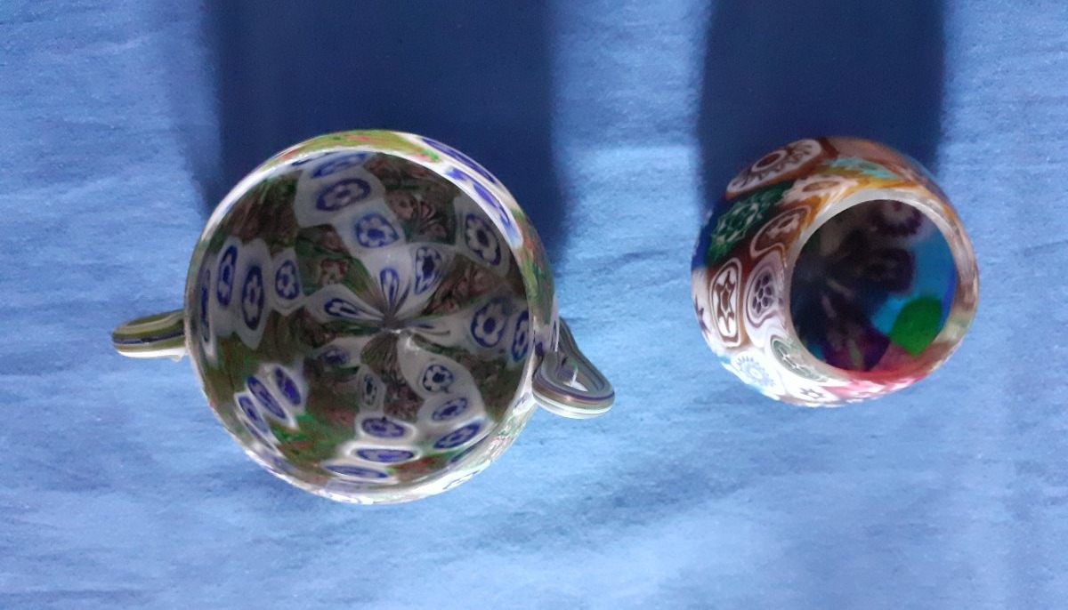 Due piccoli oggetti millefiori (murrina), fornace Fratelli Toso, Venezia 1910-photo-2