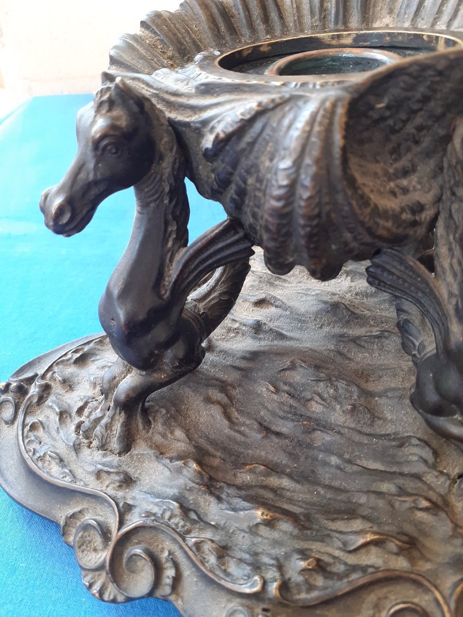 Insolito calamaio in bronzo  con soggetto classico. Italia 1840 circa-photo-4