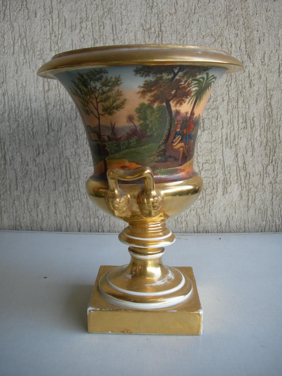 Italian Vase en porcelaine De Forme Médicis à Décor Polychrome, XIXe-photo-4