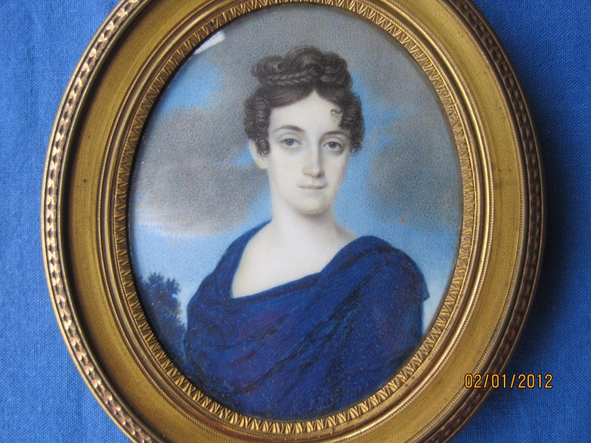 Miniature Portrait d'Une Femme, ècole Italienne, XIXe