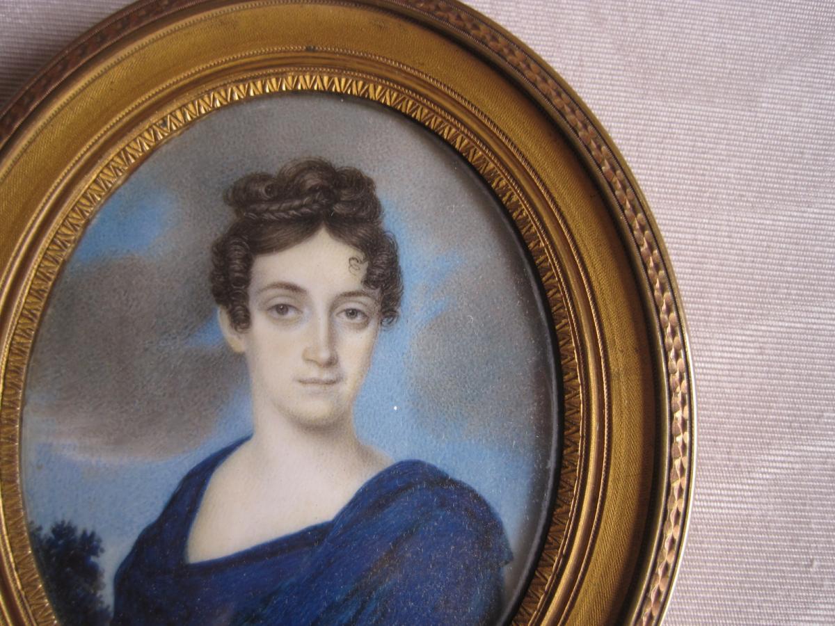 Miniature Portrait d'Une Femme, ècole Italienne, XIXe-photo-2