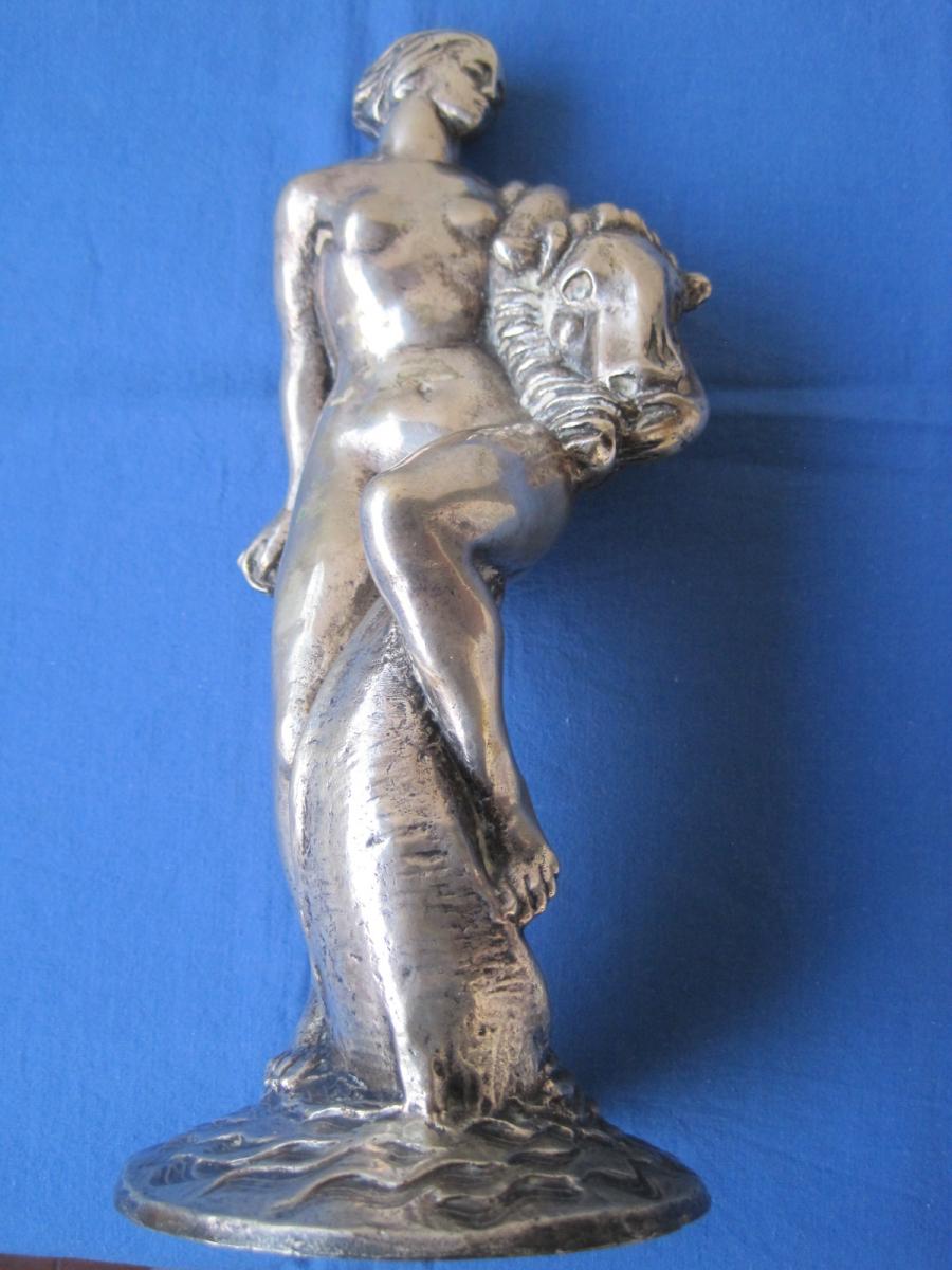 Sculpture Art Deco En Bronze Argenté Rèpresentant Ariane, Italie, 1920-30