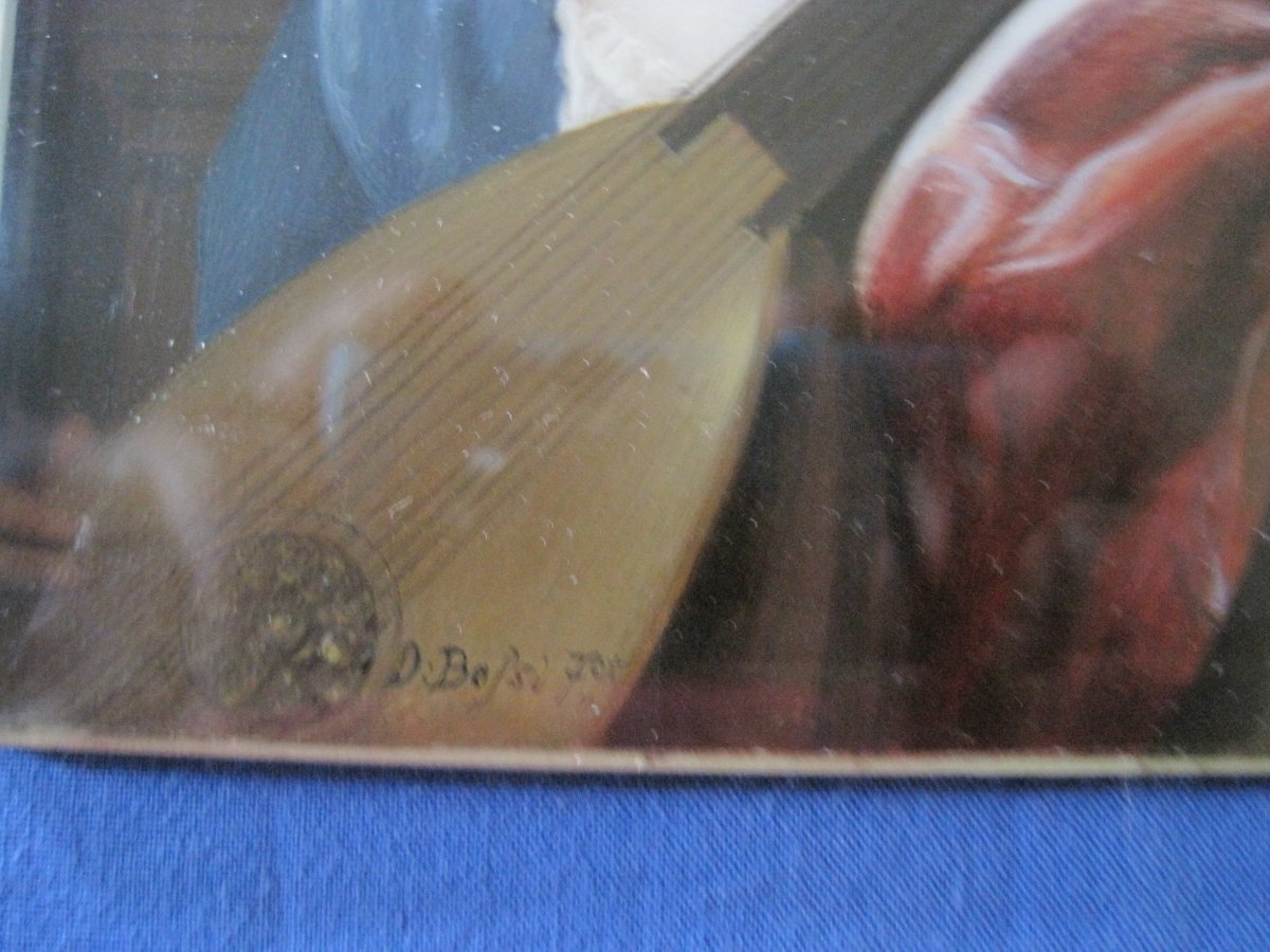 Joueuse de Luth, Aquarelle Sur Ivoire, Signé D Bossi, Italie, XIX Siècle-photo-1