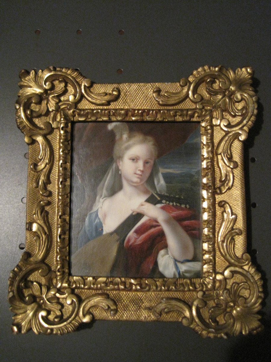 Joueuse de Luth, Aquarelle Sur Ivoire, Signé D Bossi, Italie, XIX Siècle-photo-3