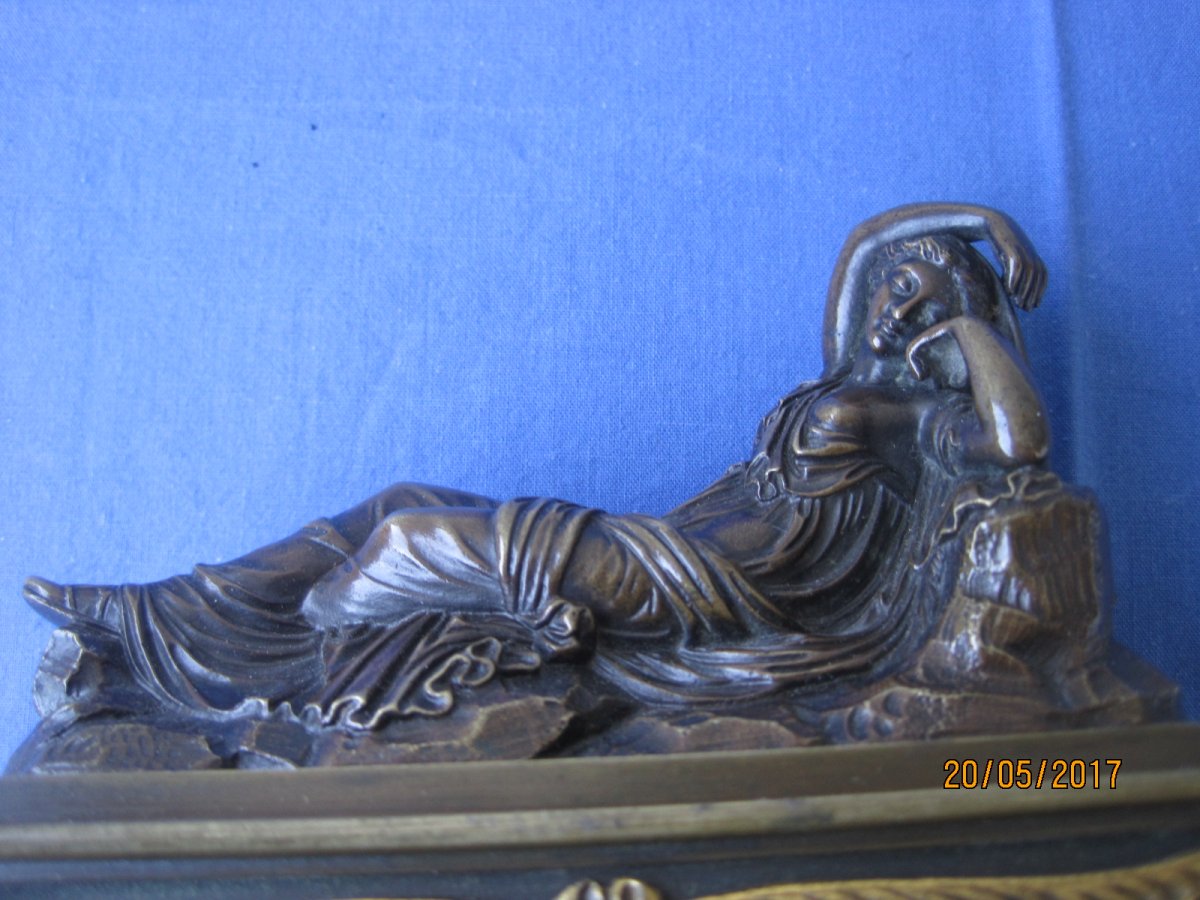 Encrier En Bronze Avec Ariadne Sur Le Couvercle, France XIXe-photo-2