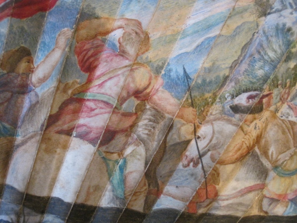 La Caccia di Diana e Endimione, ventaglio pieghevole dipinto su pelle, Italia 1750, with CITES-photo-4