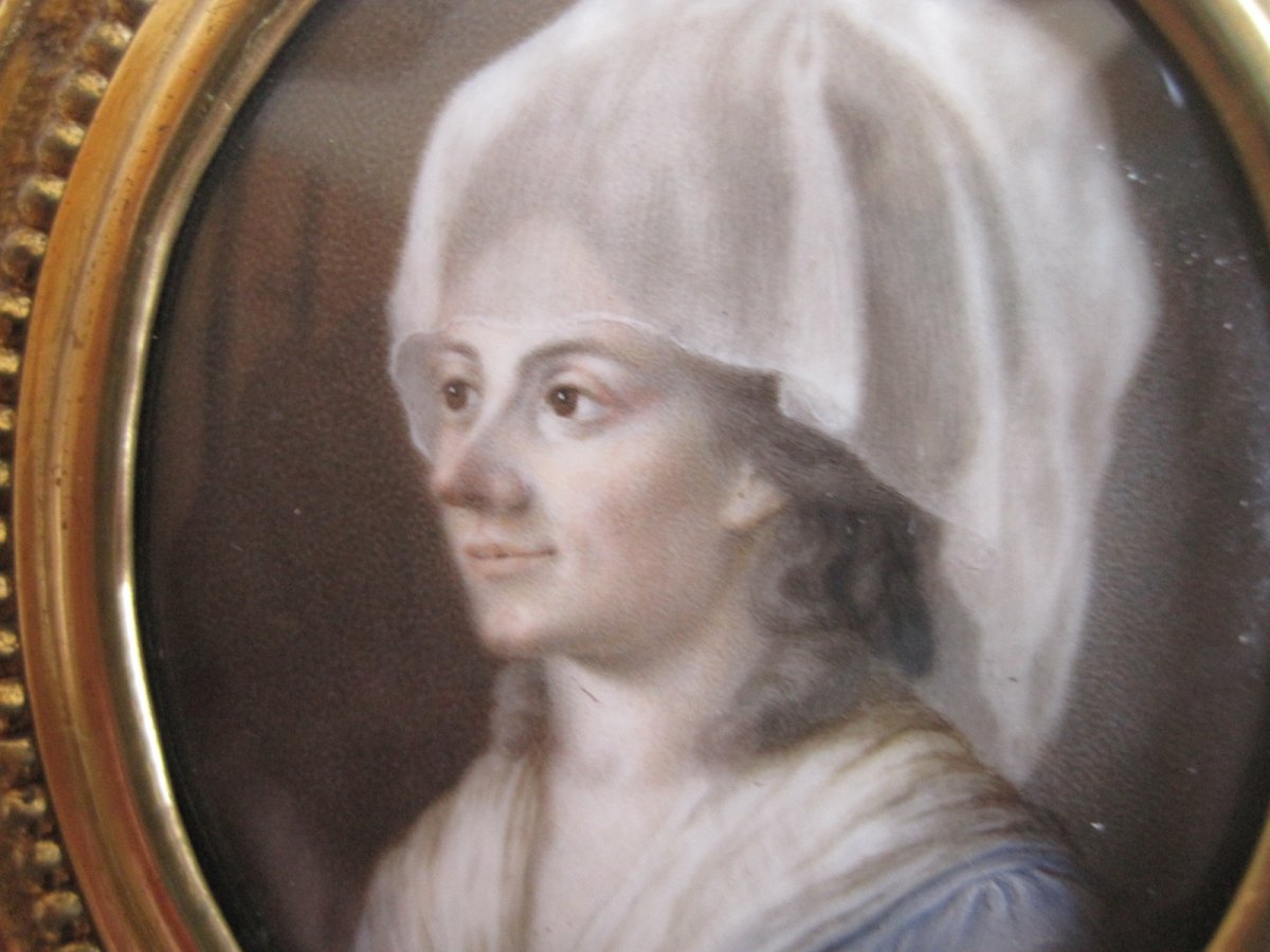 Portrait Miniature Sur Ivoire d'une Dame,  France, Fin Du XVIII Siècle-photo-2