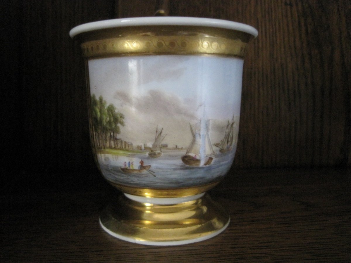 Tasse Et Soustasse En Porcelaine De Paris, Avec Vue du Port de Rotterdam, Vers 1830-photo-2