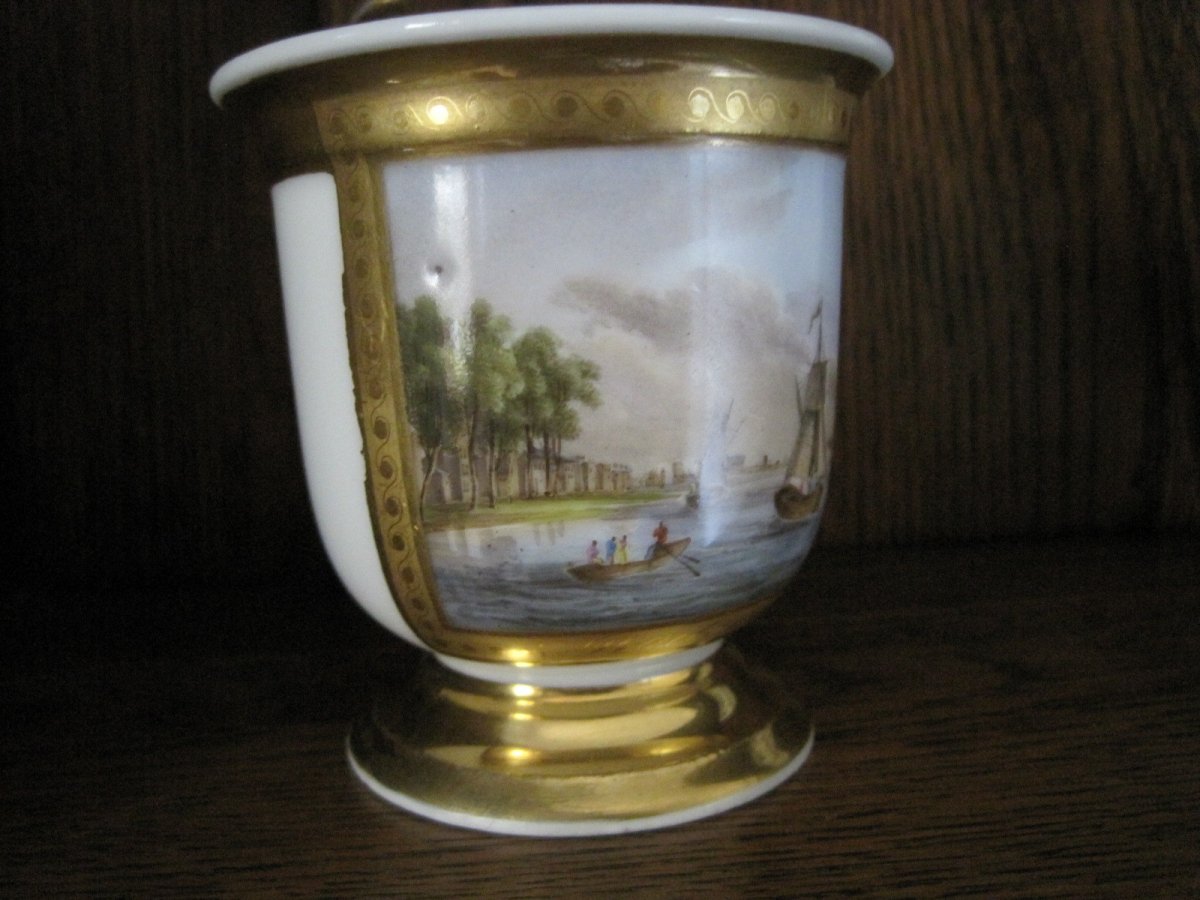 Tasse Et Soustasse En Porcelaine De Paris, Avec Vue du Port de Rotterdam, Vers 1830-photo-3