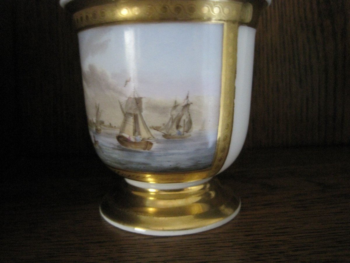 Tasse Et Soustasse En Porcelaine De Paris, Avec Vue du Port de Rotterdam, Vers 1830-photo-1