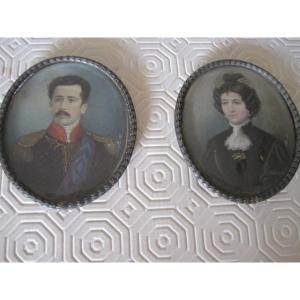 Coppia di ritratti in miniatura firmate M. Albanesi, 1850 circa