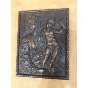 Madonna e Bimbo, placca in bronzo,  Italia XIX secolo