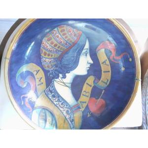 Grade coppa in ceramica a lustro metallico, firmata A. Santarelli, Italia XIX secolo