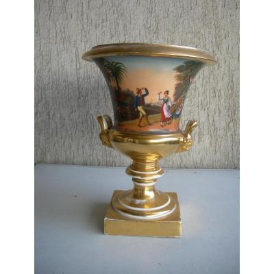Italian Vase en porcelaine De Forme Médicis à Décor Polychrome, XIXe