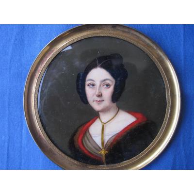 Portrait Miniature d'Une Femme,ècole Italienne, XIXe