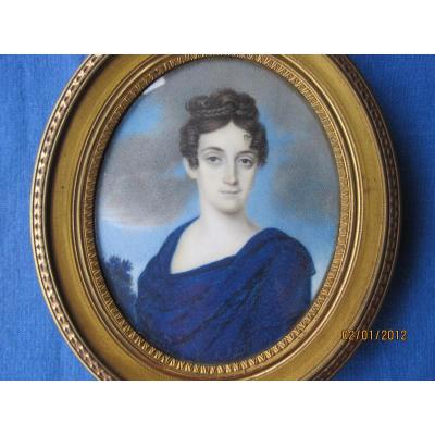 Miniature Portrait d'Une Femme, ècole Italienne, XIXe