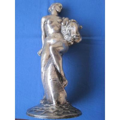 Sculpture Art Deco En Bronze Argenté Rèpresentant Ariane, Italie, 1920-30