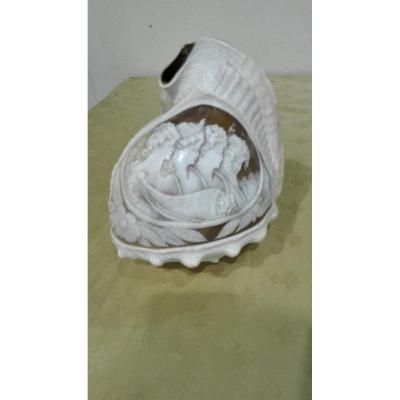 Grande coquillage abat -jour sculptée avec Visages Classiques, Italie, But Du XXe Siècle