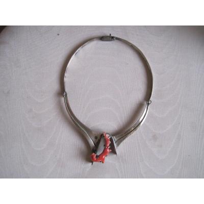 Collier En Argent  Mexicain Et Coral. XXè Siècle