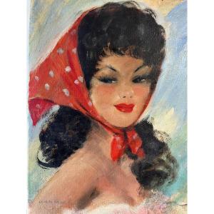 Jules Gustave Lempereur 1902-1985 - Portrait Of A Woman - Oil On Canvas