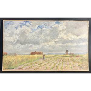 Georges Edme Lefebvre 1848-1913. Landscape Of The Somme Or The Oise - Oil On Canvas 55x33 Cm