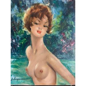 Jules Lempire 1902-1985 - Portrait Of An Elegant Nude - Oil On Canvas