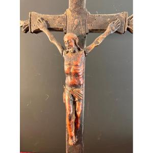 Boxwood Christ - Crucifix - 17th Century Folk Art - 40 Cm