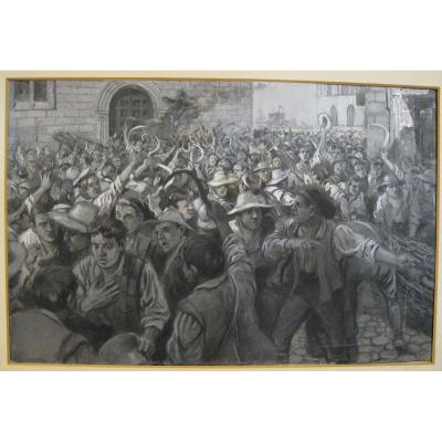 José Calderé Marti (19th-20th) - Gouache - Els Segadors 1640 - Catalunya -c1890-1900