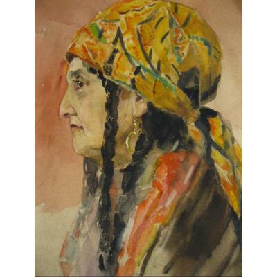 Large Lavis - Watercolor - Gypsy Or Oriental Woman - Late 19th Early 20th Century -