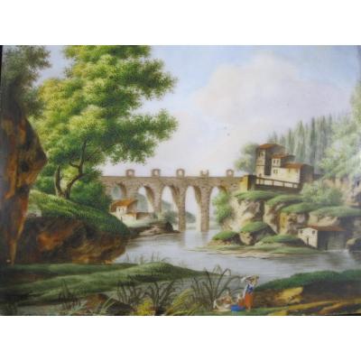 Eighteenth Landscape - Painting On Porcelain Plate - Circa 1830