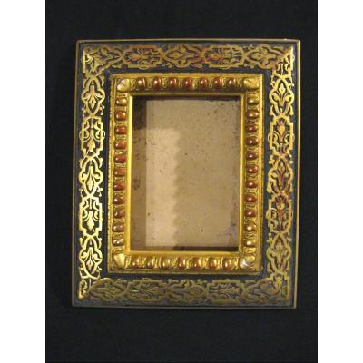 Wood And Stucco Frame - Golden - 19th - 25x21cm - Int Rebate 15.4x11cm
