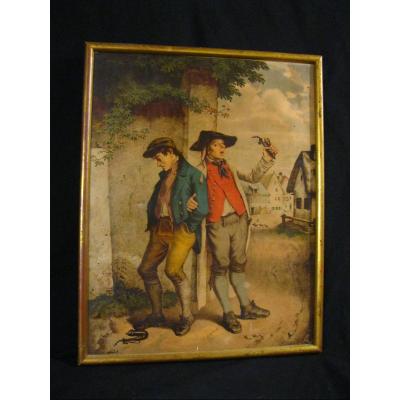 Large 19th Chromolithograph / The Smokers After The Tavern ...