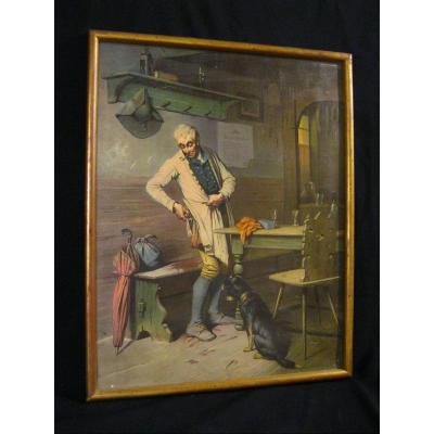 Large 19th Century Chromolithograph / La Taverne - La Fiole Brisée