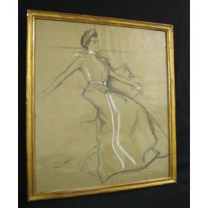 Pierre Georges Jeanniot - Beautiful Elegant - Large Drawing - Belle époque - Circa 1890-1910