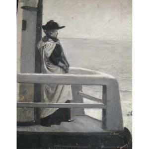 Ernest Ange Duez (1843-1896) - Elegant By The Sea (villerville?) - Grisaille On Cardboard