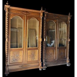 Pair Of Renaissance-style Bookcases In Walnut