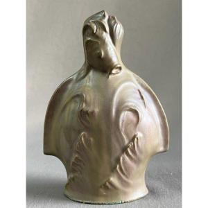 Rambervillers "vase à La Carpe" By Jeandelle In Enamelled Sandstone. Edition Before 1910