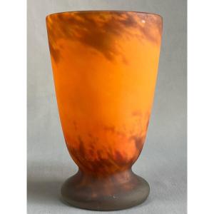 Muller Freres Luneville Glass Paste Vase Signed